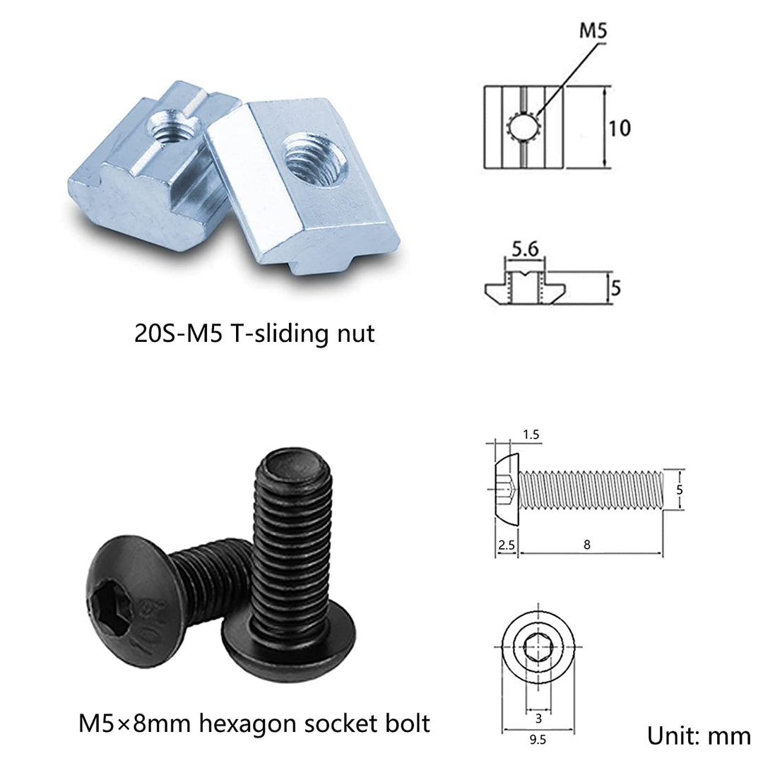 12 Sets 2020 Series Aluminum Extrusion Black Connectors,12pcs 2020 Extruded Aluminum Profile Corner Brackets,with 24pcs Sliding T Nuts and Screws, for Aluminum Extrusion Profile Slot 6mm