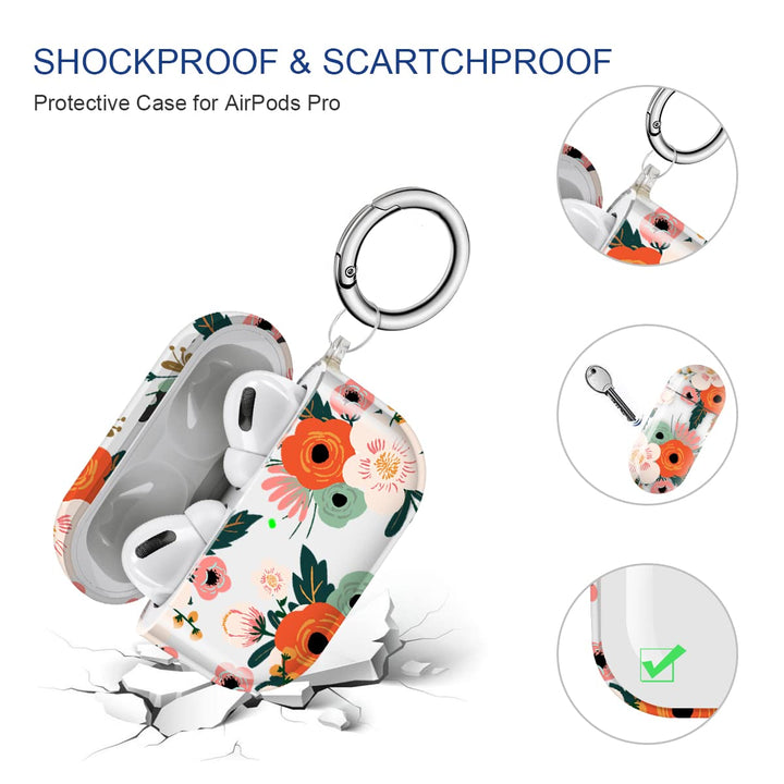 for AirPods Pro Case Cover, Clear Flower Air Pod Pro Case for Women Girls Cute Soft Protective iPods Pro Cover with Keychain Compatible with Apple AirPods Pro Charging Case, Floral
