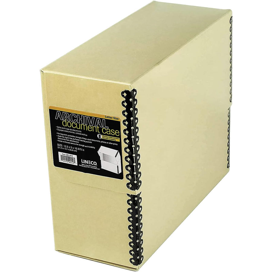 Archival Document Storage Box with Metal Edge, Acid-Free Tan Boxboard, Organize and Store Files, Prints, Photos, Letter-Sized Document Case 12.5 x 10.5 x 5 Wide