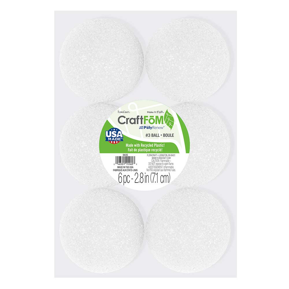 Packaged Styrofoam Balls, 3-inch-Snowballs, White, 6 per Package