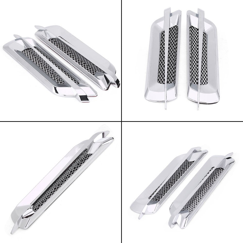 Car Hood Vent, 2pcs Auto SUV Universal Car Air Intake Grille Side Mesh Vent Air Decorative Sticker Universal (Chrome Silver)