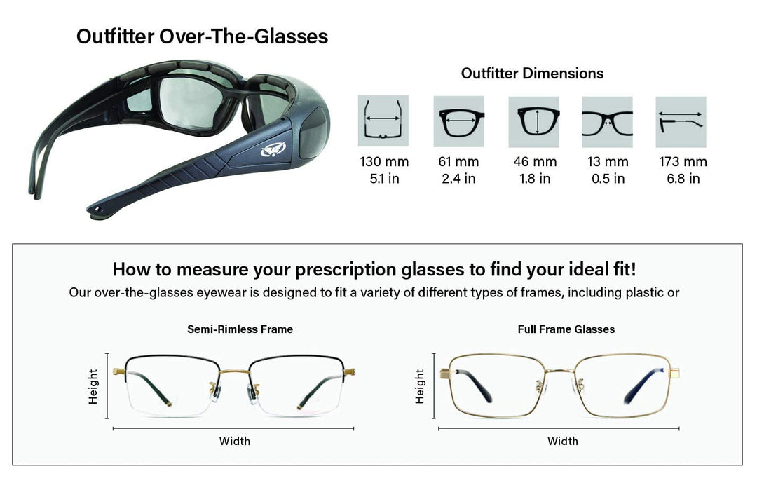 Outfitter Padded Fit-Over Motorcycle Safety Sunglasses (Smoke Lens)