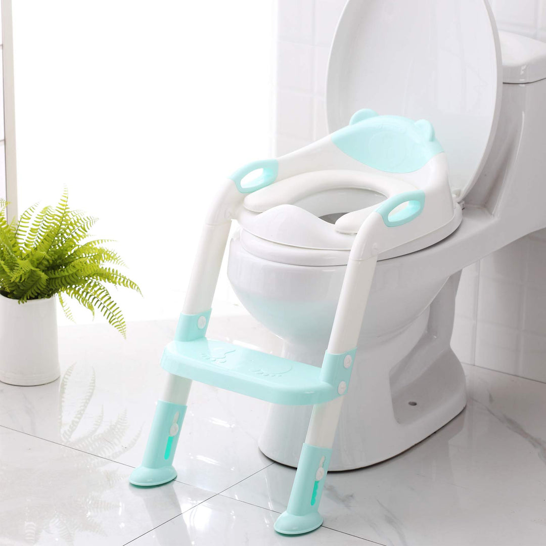 Potty Training Seat with Step Stool Ladder, Potty Training Toilet for Kids Boys Girls Toddlers - Comfortable Safe Potty Seat with Anti-Slip Pads Ladder Blue