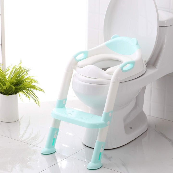 Potty Training Seat with Step Stool Ladder, Potty Training Toilet for Kids Boys Girls Toddlers - Comfortable Safe Potty Seat with Anti-Slip Pads Ladder Blue