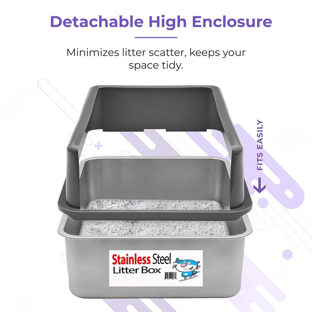 XL Stainless Steel Litter Box with Enclosure - High-Sided Metal Litter Box for Large Cats - Easy to Clean, Rust-Resistant, and Durable - 23.5 x 15.5 x 6 Inches