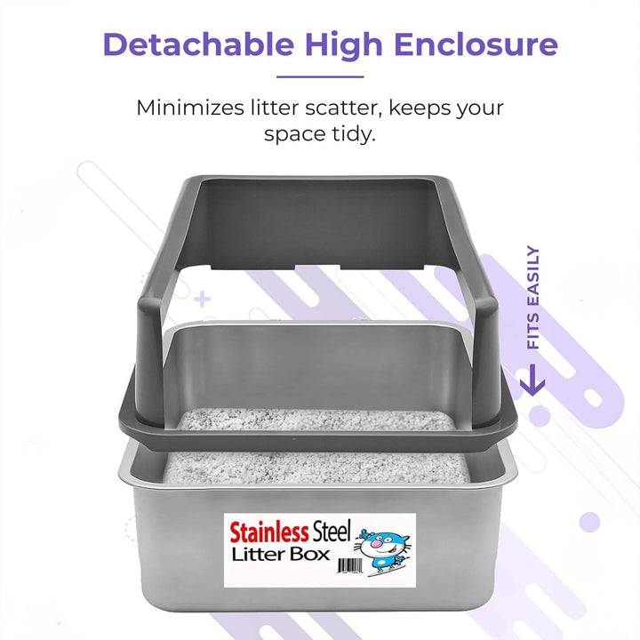 XL Stainless Steel Litter Box with Enclosure - High-Sided Metal Litter Box for Large Cats - Easy to Clean, Rust-Resistant, and Durable - 23.5 x 15.5 x 6 Inches