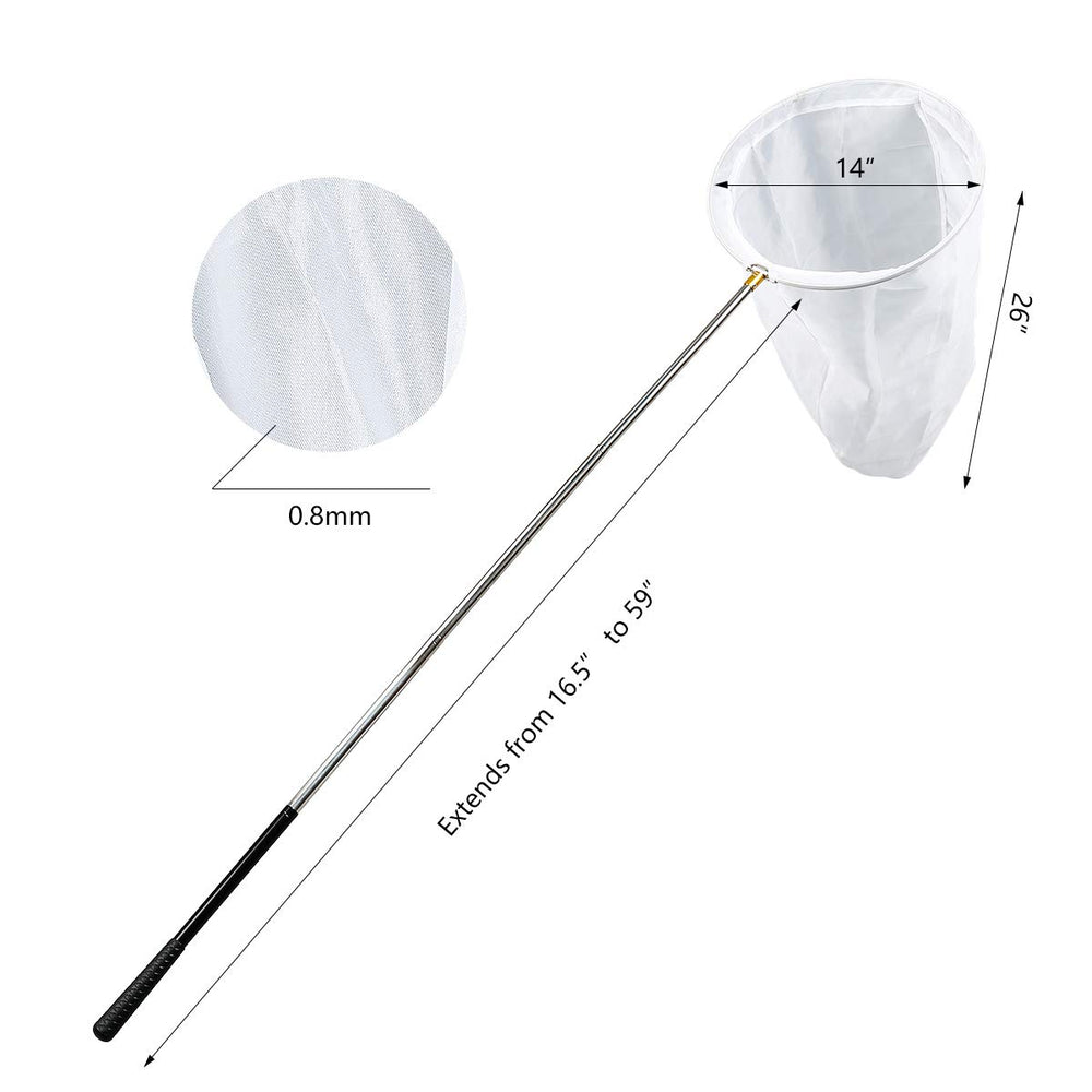 Professional Insect and Butterfly Net with 14 Ring, 26 Net Depth, 59 Telescopic Handle Full Extends to 73 Stainless Lockable