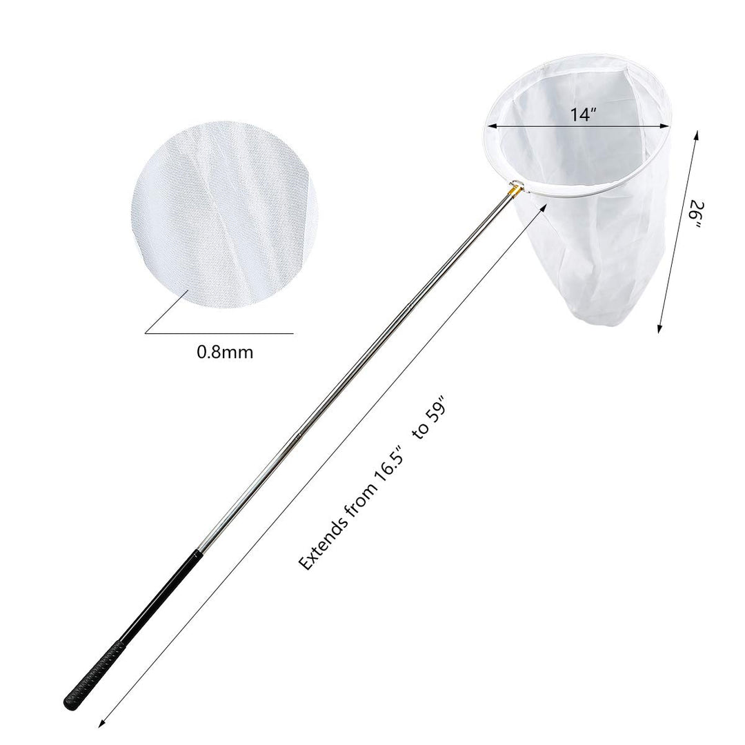 Professional Insect and Butterfly Net with 14 Ring, 26 Net Depth, 59 Telescopic Handle Full Extends to 73 Stainless Lockable