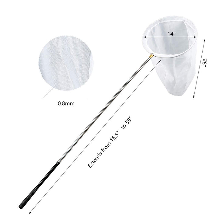 Professional Insect and Butterfly Net with 14 Ring, 26 Net Depth, 59 Telescopic Handle Full Extends to 73 Stainless Lockable