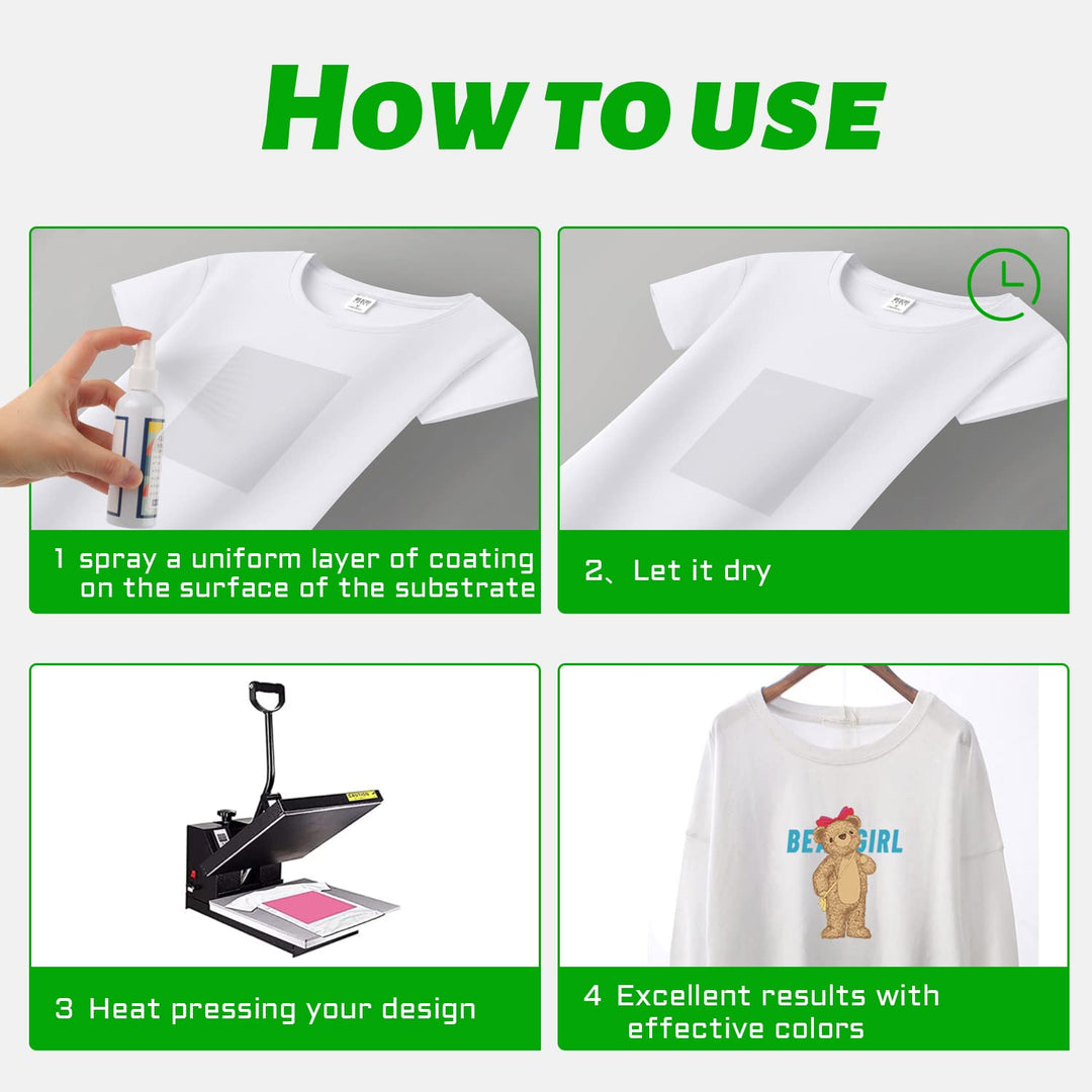 Sublimation Spray for Cotton Shirts, Including All Fabric, Handbags, Canvas, Backpacks, Beautiful More Vibrant Colors, Easy Subli for Sublimation, Strong Waterproof and Super Adhesion(100ml)