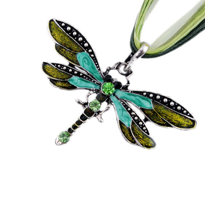 Fashion Creative Bohemian Jewelry Ethnic Multi-layer Chain Colorful Enamel Dragonfly Pendant NecklaceGreen