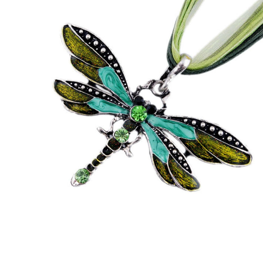 Fashion Creative Bohemian Jewelry Ethnic Multi-layer Chain Colorful Enamel Dragonfly Pendant NecklaceGreen