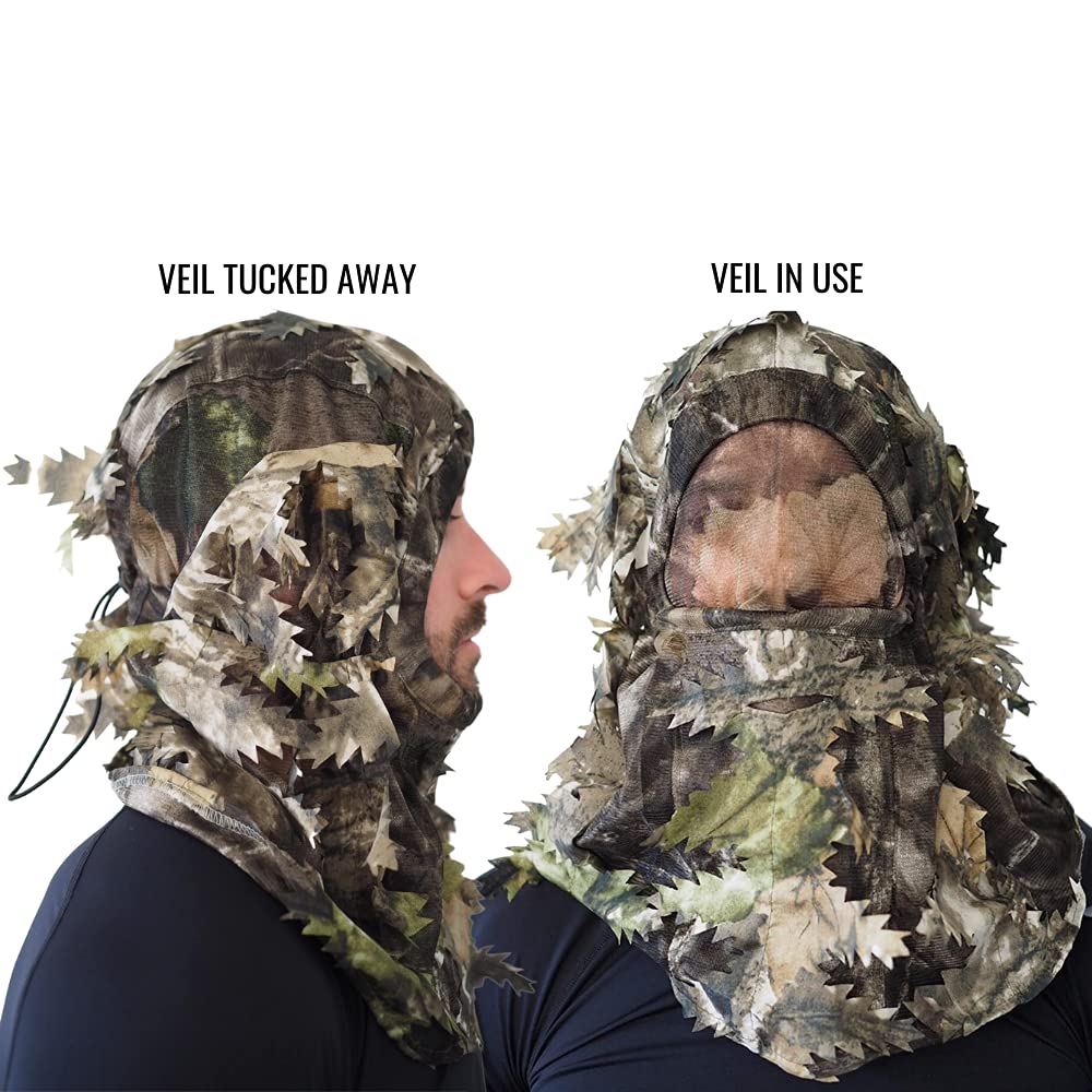 Camo 3D Leaf Ghillie Camouflage Face Mask. Leafy, Full Coverage, Breathable Hunting Mask with Customizable Fit. Great for Turkey Season! (Dark Woodland)