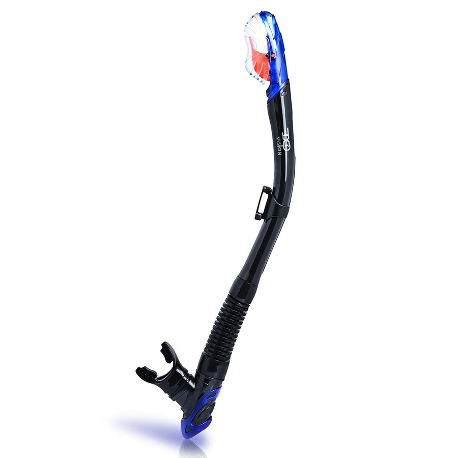 Dry Snorkel, Adult Dive Snorkel Free Breath Diving Snorkel Tube Food-Grade Silicone Mouthpiece Snorkeling Gear with Splash Guard Top Valve and Headstrap Clip for Snorkeling Swimming