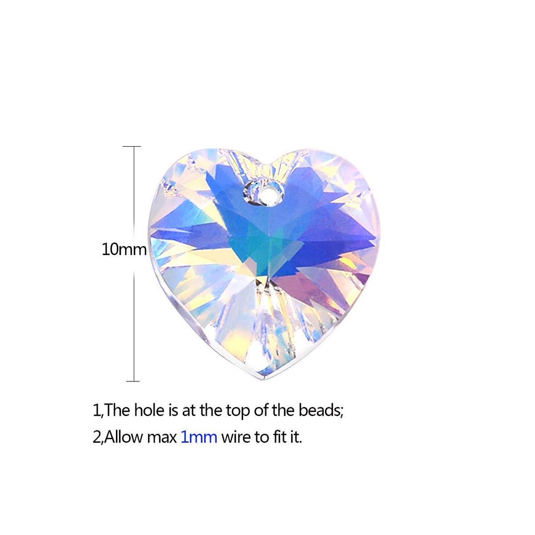60pcs AB Heart Shaped Crystal Beads - 10mm Top Drilled Adabele Austrian Heart Glass Pendants Beads Charms for DIY Project Earring, Necklaces, Bracelets, Jewelry Making