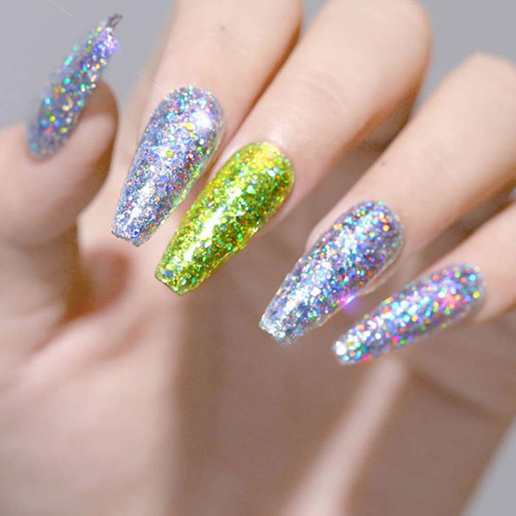 12 Colors Holoqraphic Glitter Superfine Nails Sequins Mixed Iridescent Paillette for Nails Art (A)