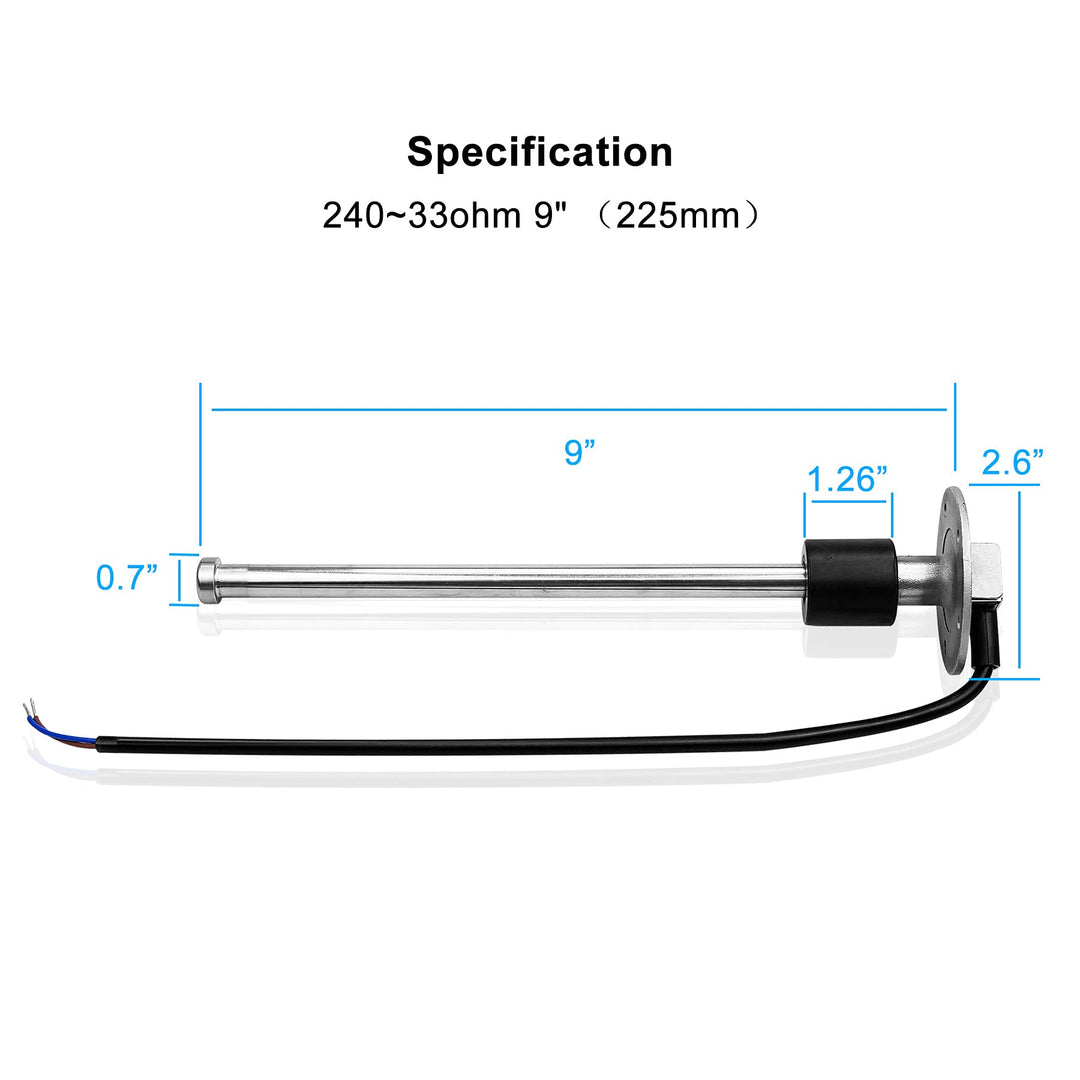 240-33 ohms 9(225mm) Fuel Level Sending Unit for Marine Boat Truck Car Fuel Water Level Gauge Sensor Stainless Steel Fuel Gas Tank Sender 5 Hole