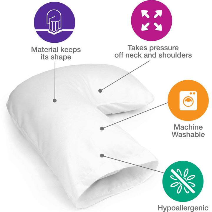 Duro-Med Hugg-A-Pillow Neck Pillow For Sleeping, Hypoallergenic L Pillow, Orthopedic Neck Pillow, Made in the USA, with White Cover