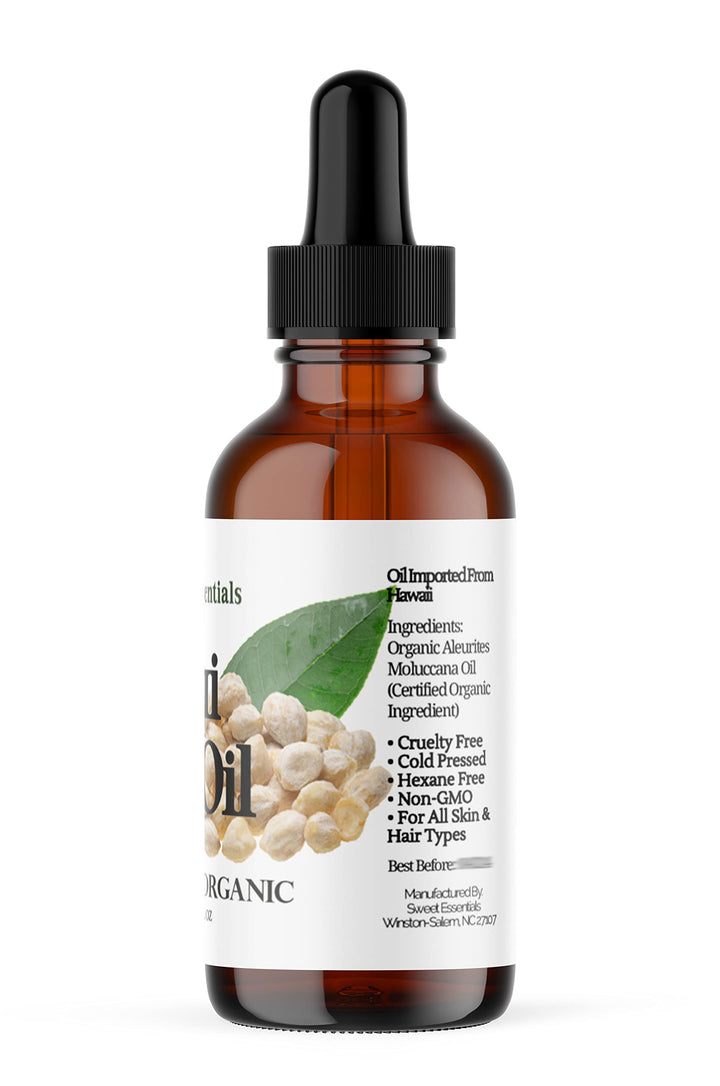 100% Organic Kukui Nut Oil | Imported From Hawaii | 2oz Glass Bottle | Glass Dropper | Natural Moisturizer for Skin, Hair and Face | By