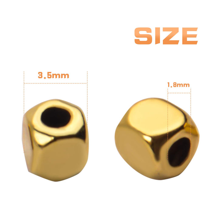 200pcs 3.5mm Cube Beads Square Spacer Beads Jewelry Findings for Bracelets Crafts DIY,Gold and Silver