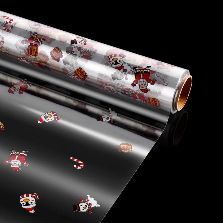 Clear Cellophane Wrap Roll Santa Claus Pattern Gift Wrappings 2.5 Mil Thick Cellophane Wrapping Paper for Christmas Gifts, Baskets, Flowers, Food, Crafts (3000x40cm)