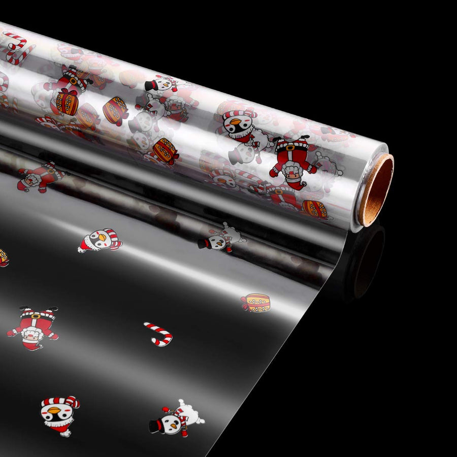 Clear Cellophane Wrap Roll Santa Claus Pattern Gift Wrappings 2.5 Mil Thick Cellophane Wrapping Paper for Christmas Gifts, Baskets, Flowers, Food, Crafts (3000x40cm)