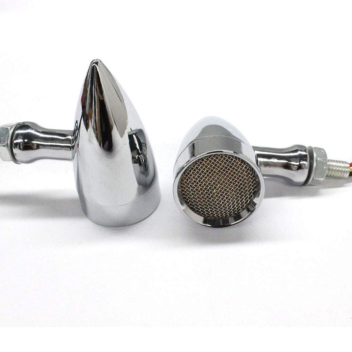 2pcs Chrome 15 LED Motorcycle Stop Brake Running Turn Signal Indicator Amber Lights For Harley Honda Chopper (Chrome with net-Amber Light)