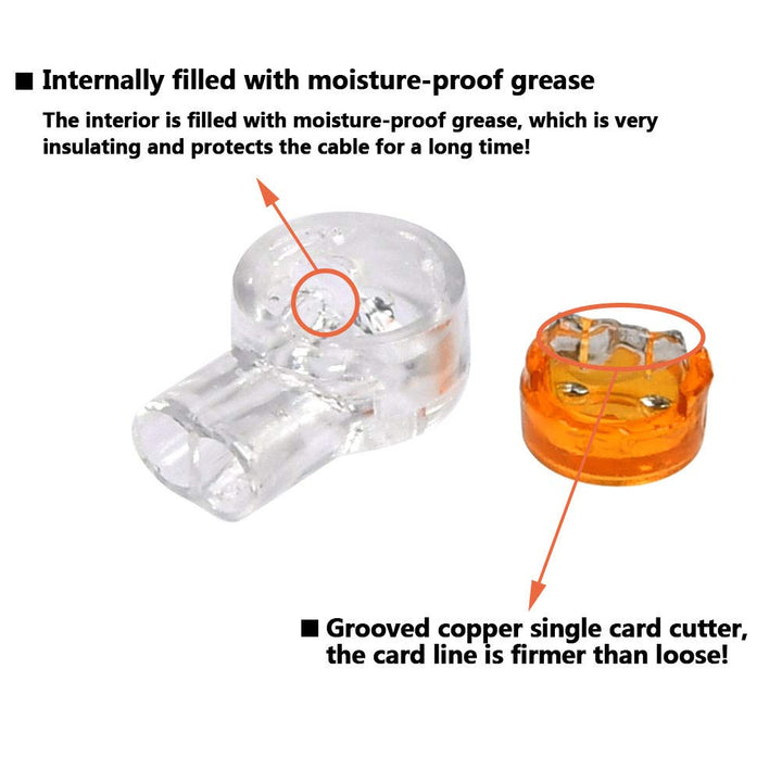 200PCS Waterproof Gel-Filled Orange Clear Button Telephone Wire Connectors UY Butt Splice Connector K1 Network Cable Terminals