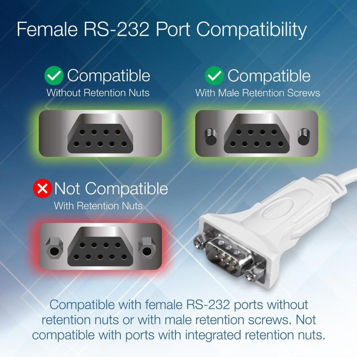 USB to Serial 9-Pin Converter Cable, Connect a RS-232 Serial Device to a USB 2.0 Port, Supports Windows & Mac, USB 1.1, USB 2.0, USB 3.0, 21 Inch Cable Length, Plug & Play, White, TU-S9