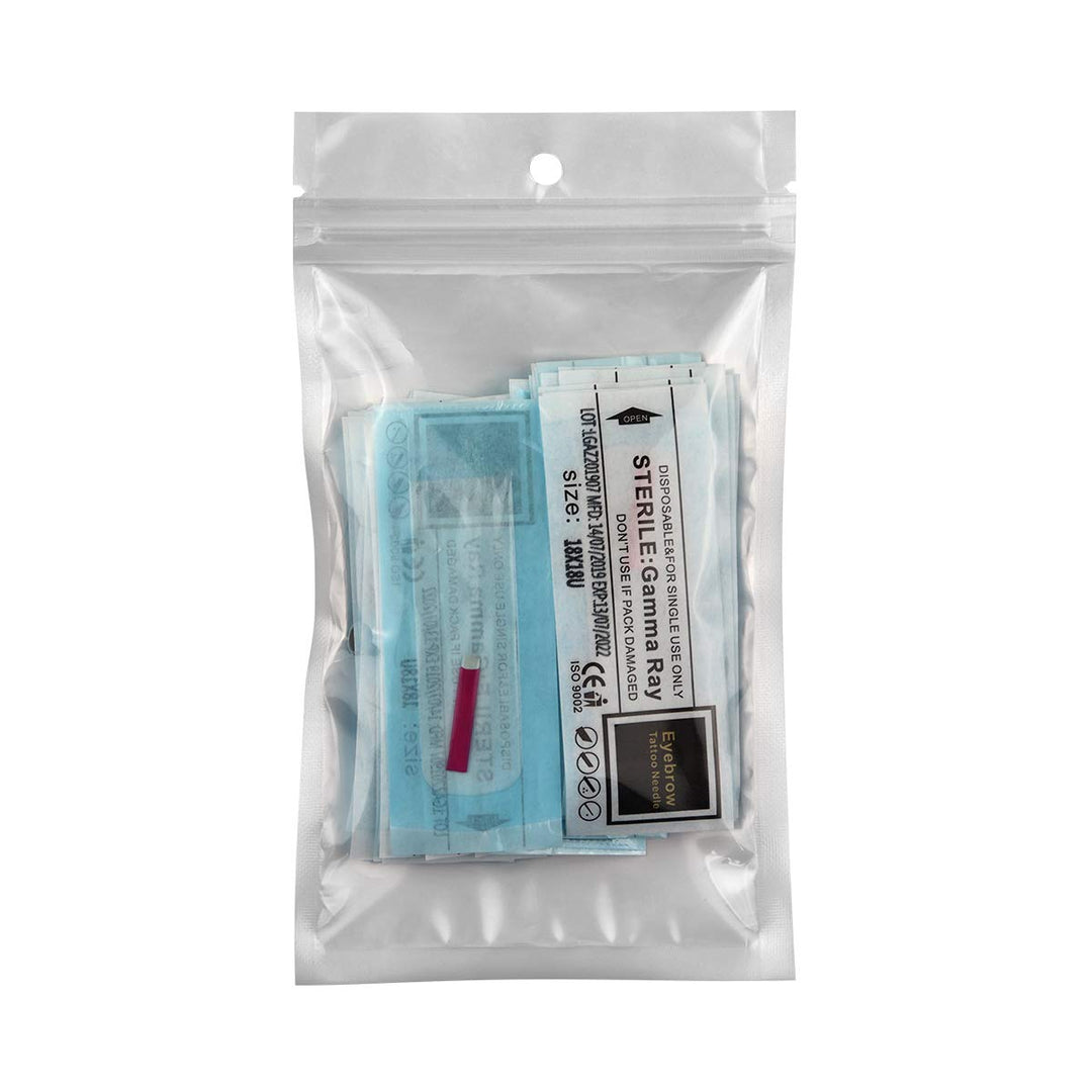 0.18mm Microblading Needles U Shape 18 Pink Tattoo Needles Blade Permanent Makeup Manual Needles for Eyebrow Eyeliner Lip Beauty