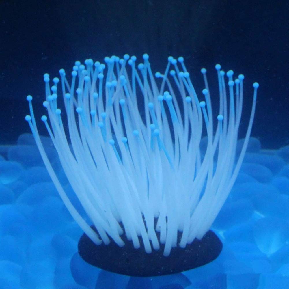 2 PCS Artificial Soft Sea Anemone Coral Plant,Silicone Coral Fish Tank Decorations,Aquarium Ornament,Blue and Purple