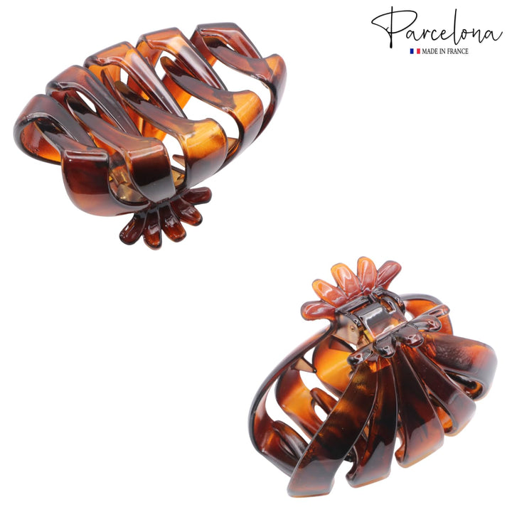 French Fleur Large Wide Inside Teeth Celluloid Tortoise Shell Jaw Hair Claw Clip Clutcher Clamp