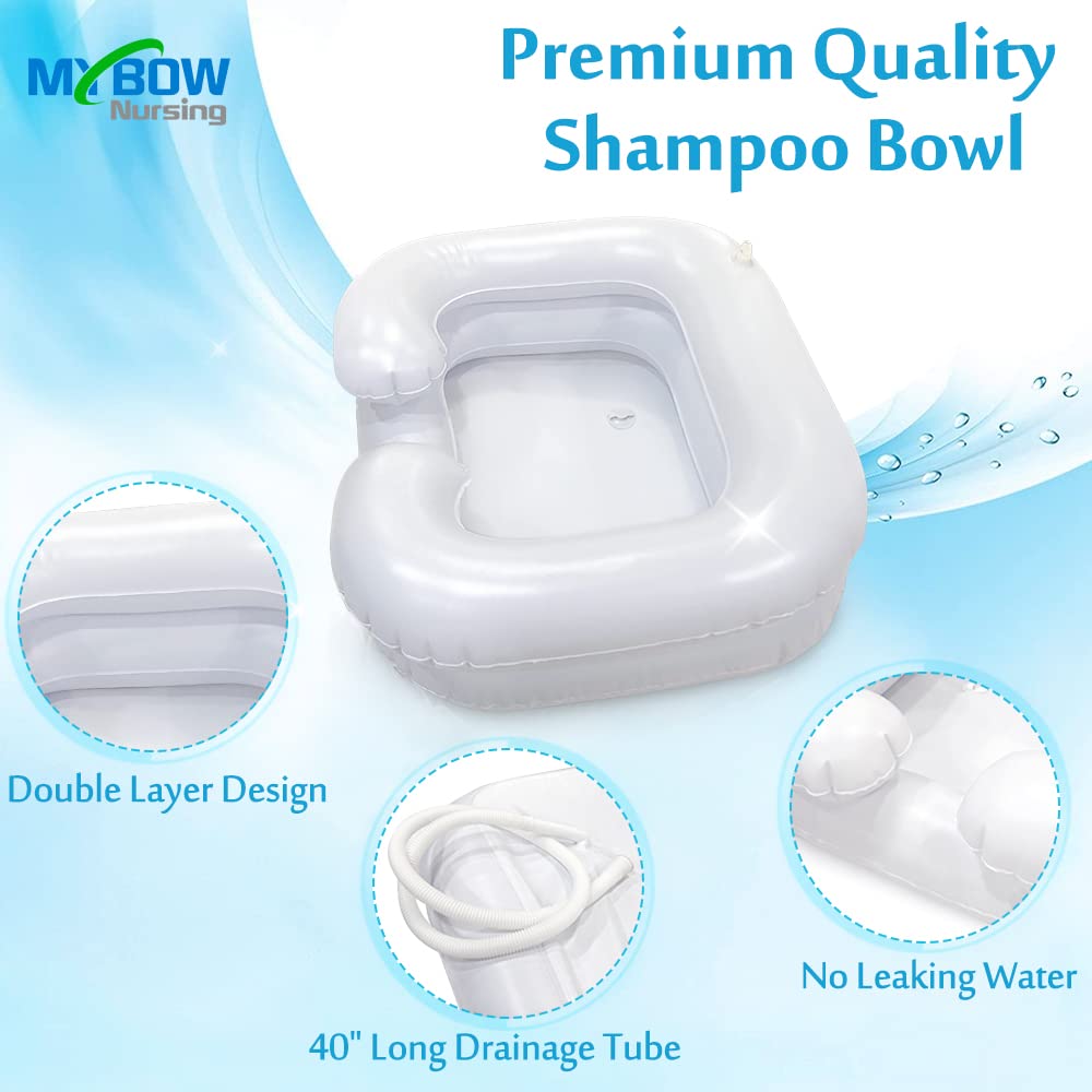 Inflatable Hair Washing Basin Portable Shampoo Bowl Hair Washing Sink for Bedridden Shampoo in Bed Inflatable Bedside Hair Wash Tub Head Washer for Disabled Handicapped - with Pump & Drain Hose