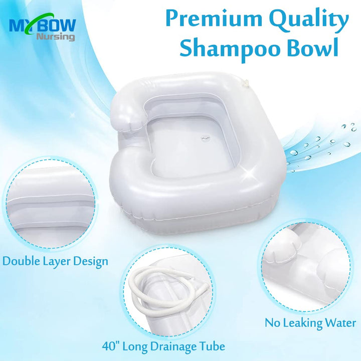 Inflatable Hair Washing Basin Portable Shampoo Bowl Hair Washing Sink for Bedridden Shampoo in Bed Inflatable Bedside Hair Wash Tub Head Washer for Disabled Handicapped - with Pump & Drain Hose