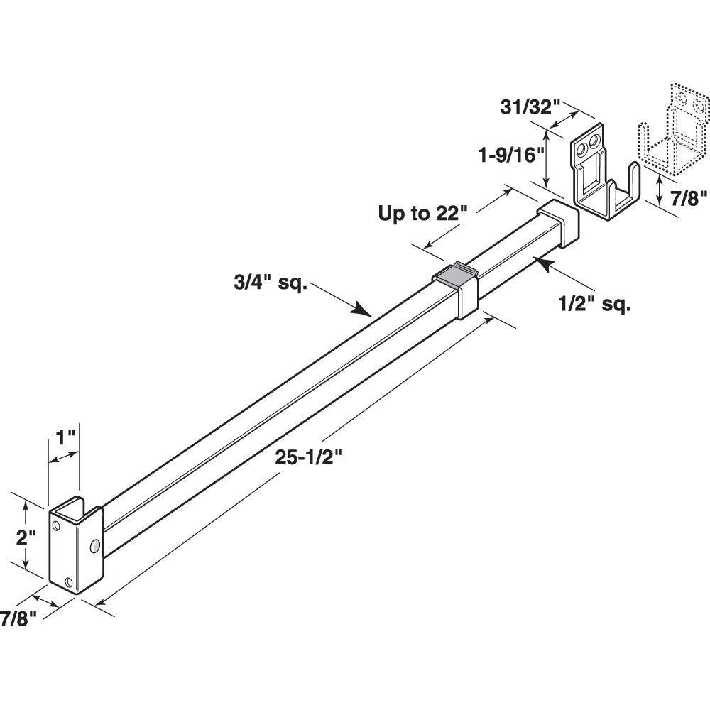 Prime-Line U 9921 28 In. to 48 In., Aluminum, White, Security Bar Lock (Single Pack)