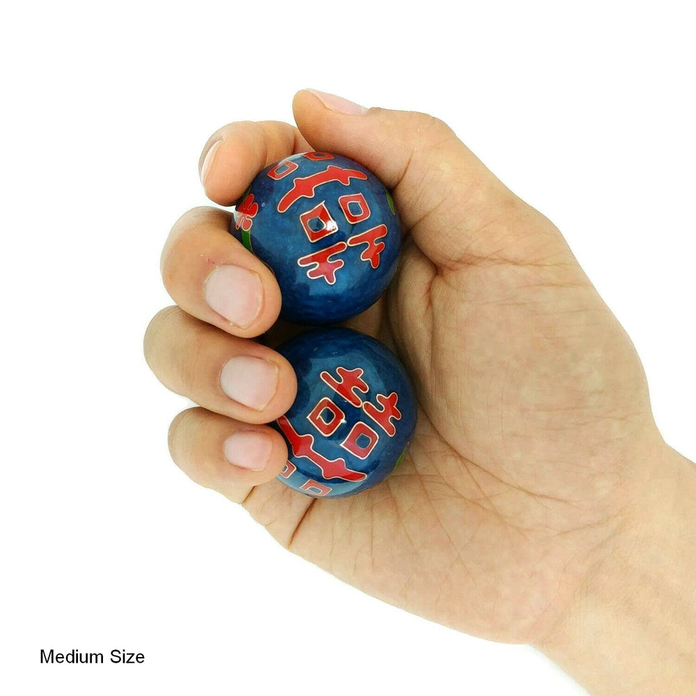 Double Happiness Baoding Balls with Bamboo Stand (Medium 1.6 Inch)