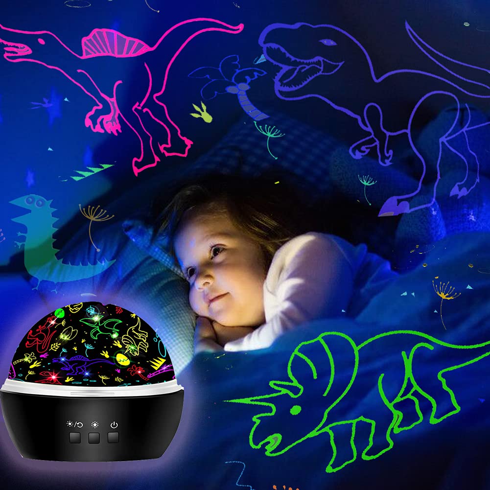 Night Light for Kids,Dinosaur Night Light Projector for Kids Toddler Boys,2 in 1 Toys for 3-8 Year Old Boys,Chirstmas Xmax Birthday Gifts for Children,Baby Toys Stocking Stuffer-Light Black