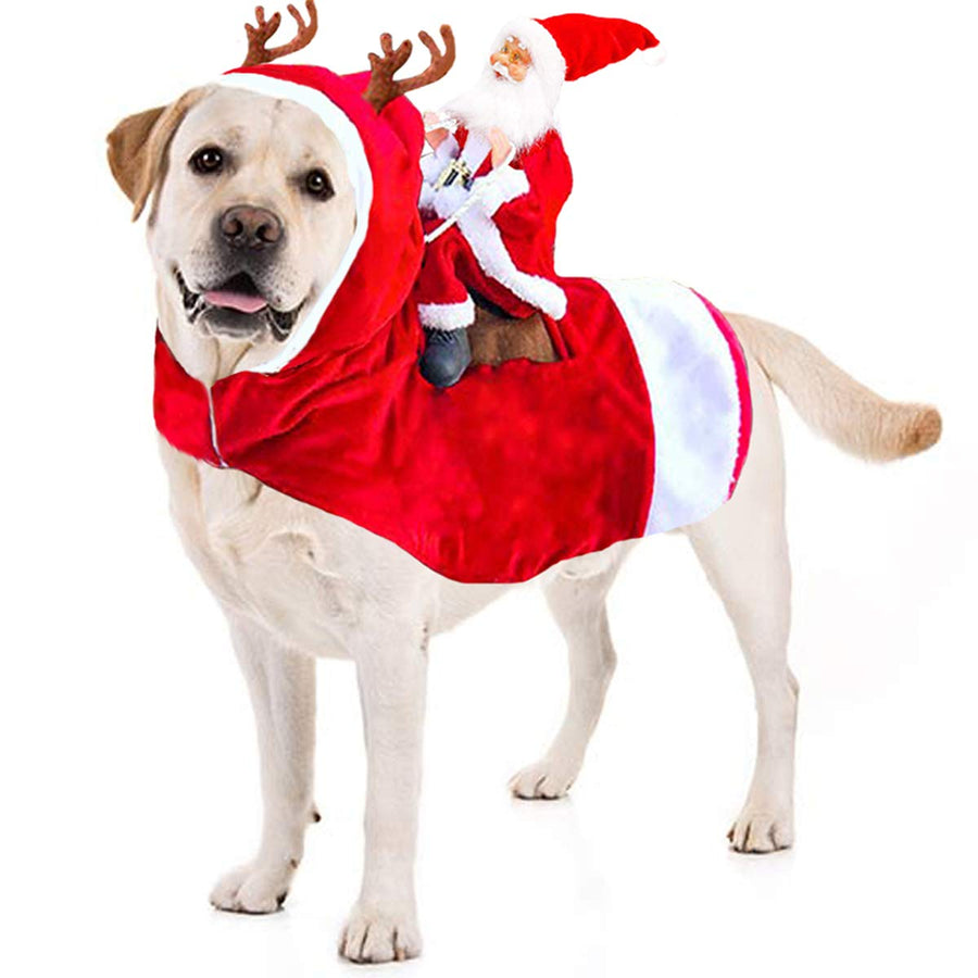 Santa Dog Costume Christmas Dog Stocking Stuffers Pet Clothes Santa Claus Riding Pet Cosplay Costumes Party Dressing up Dogs Cats Outfit for Small Medium Large Sized Dogs - XXL