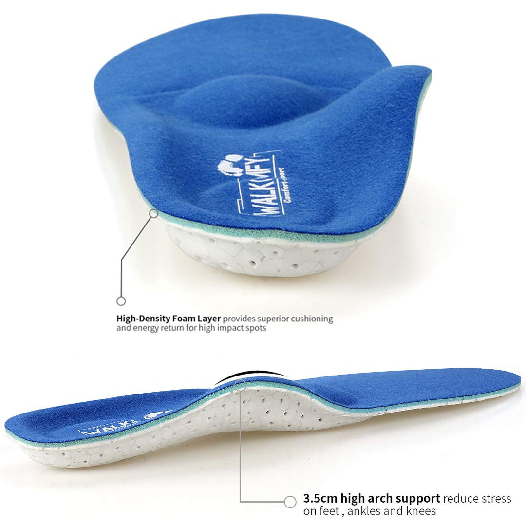 Walkomfy Full Length Orthotic Inserts Arch Support Insole, Insert for Flat Feet,Plantar Fasciitis,Feet Pain,Metatarsal Support Insoles for Men & Women Blue,11.42