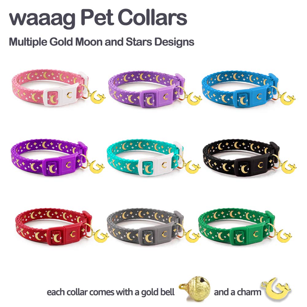 waaag Cat Collars, Gold Moons and Stars Cat Collar, Safety Breakaway Cat Collar, Glow in The Dark (Kitten 6.5-10 Neck, Black)