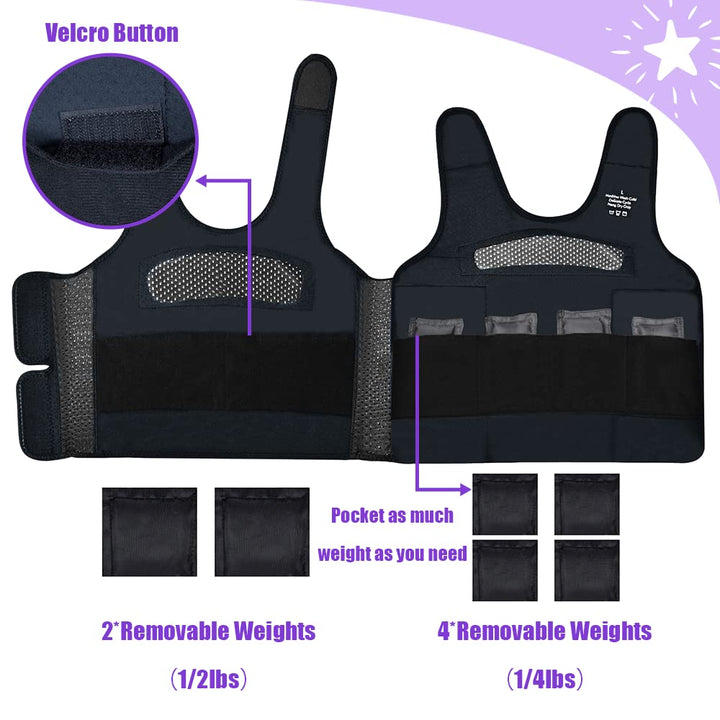 Compression Vest for Kids (Medium, Ages 5 to 9) Weighted Vest for Kids Including 6 Removable Weights Purple