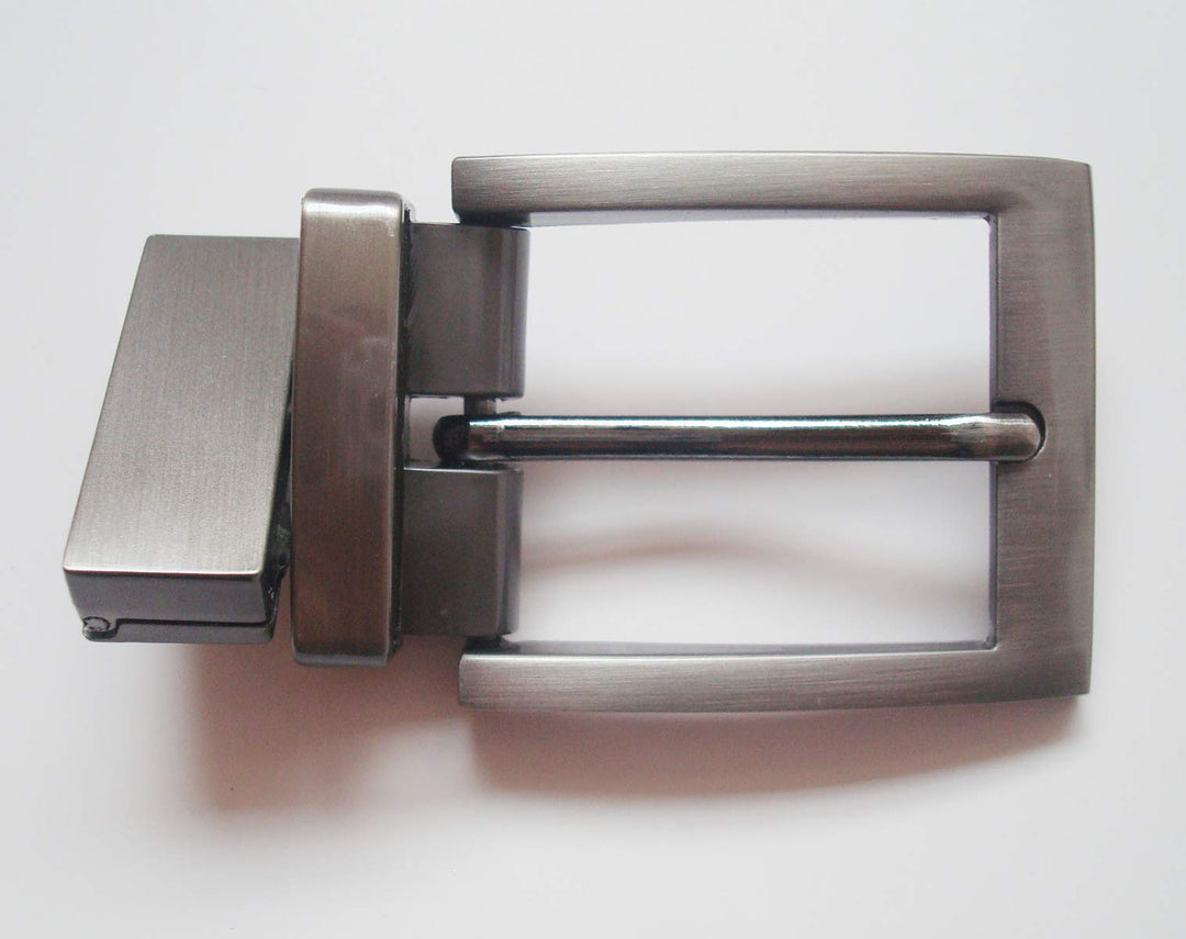 Men's Solid Buckle Automatic Ratchet Leather Belt Buckle Head (brush gunmetal gray)
