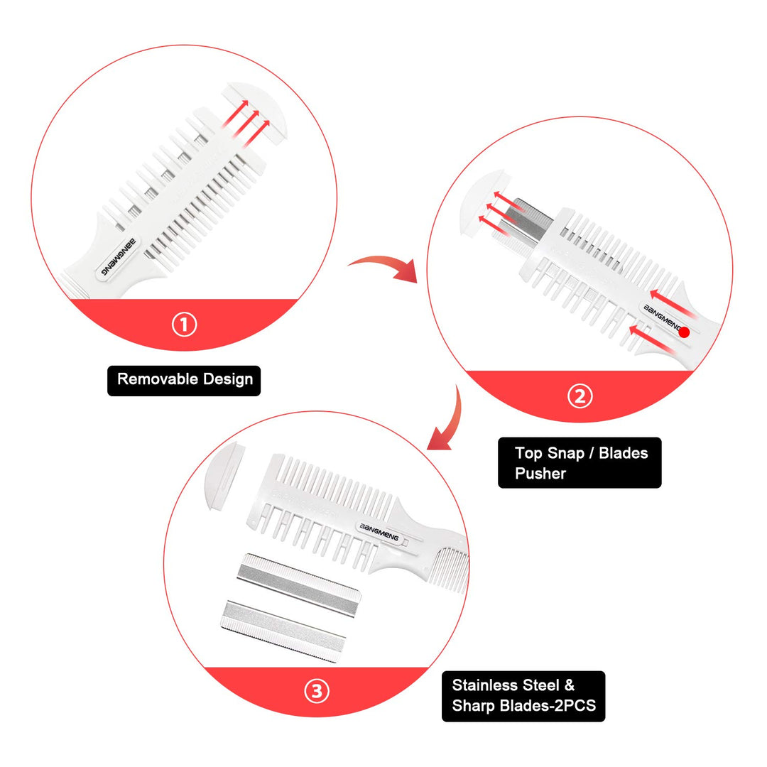 Hair Cutter Comb, Shaper Hair Razor Comb, Split Ends Hair Trimmer Styler, Double Edge Razor Blades for Thinning, Hair Cutting and Styling, Extra 5 Blades Included