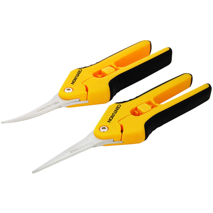 201 Hand Pruner Pruning Shear Straight & Upward Curved Stainless Steel Blade Precision Snip (Yellow, 6.5 Inch, Set of 2)
