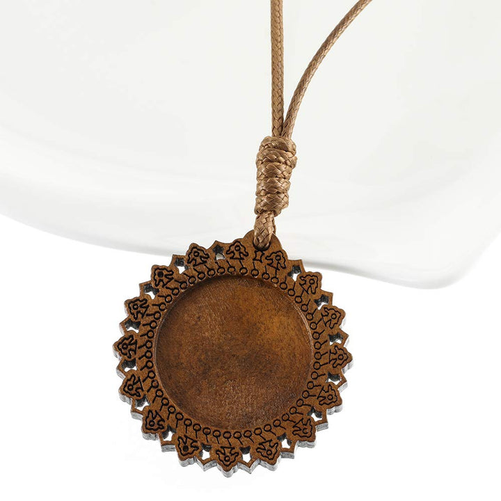 10pcs 25mm 30mm cabochon Blank Settings Wood Pendant Necklace Base Bezel with Leather Cord for Sweater Chain and Jewelry DIY Making (30mm Pattern 2)