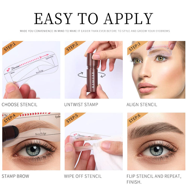 Eyebrow Stamp and Eyebrow Stencil Kit, One Step Brow Stamp, 10 Eyebrow Stamp Stencils Kit and Brow Stamp Shaping Kit, Brown Eyebrow Stamp Powder, Waterproof, Long-lasting (MEDIUM BROWN)