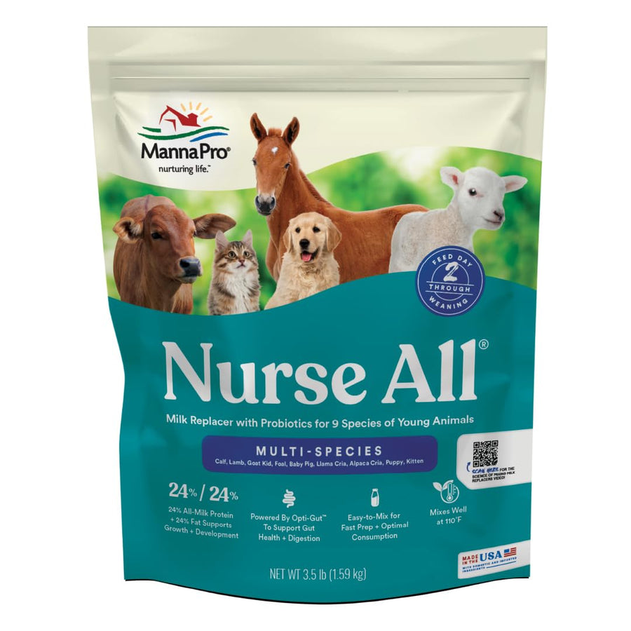 Nurse All Multi-Species Milk Replacer | Great for Calves, Lambs, Goat Kids, Foals, Baby Pigs, Llamas, Alpaca Crias, Puppies & Kittens | Provides Complete Nutrition | 3.5 lb