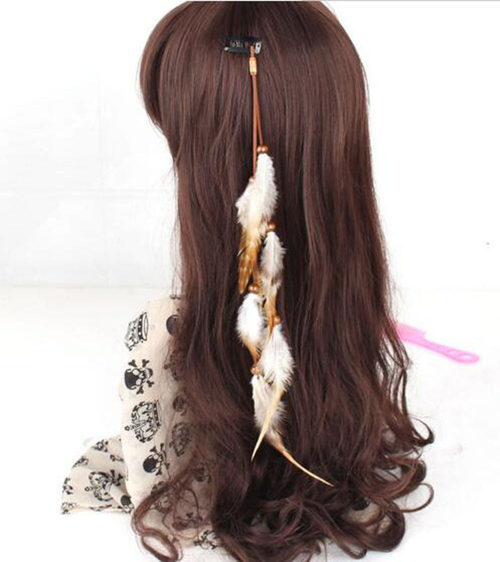 Handmade Boho Hippie Hair Extensions With Feather Clip Comb Hairpin Headdress DIY Accessories for Girls Women Lady