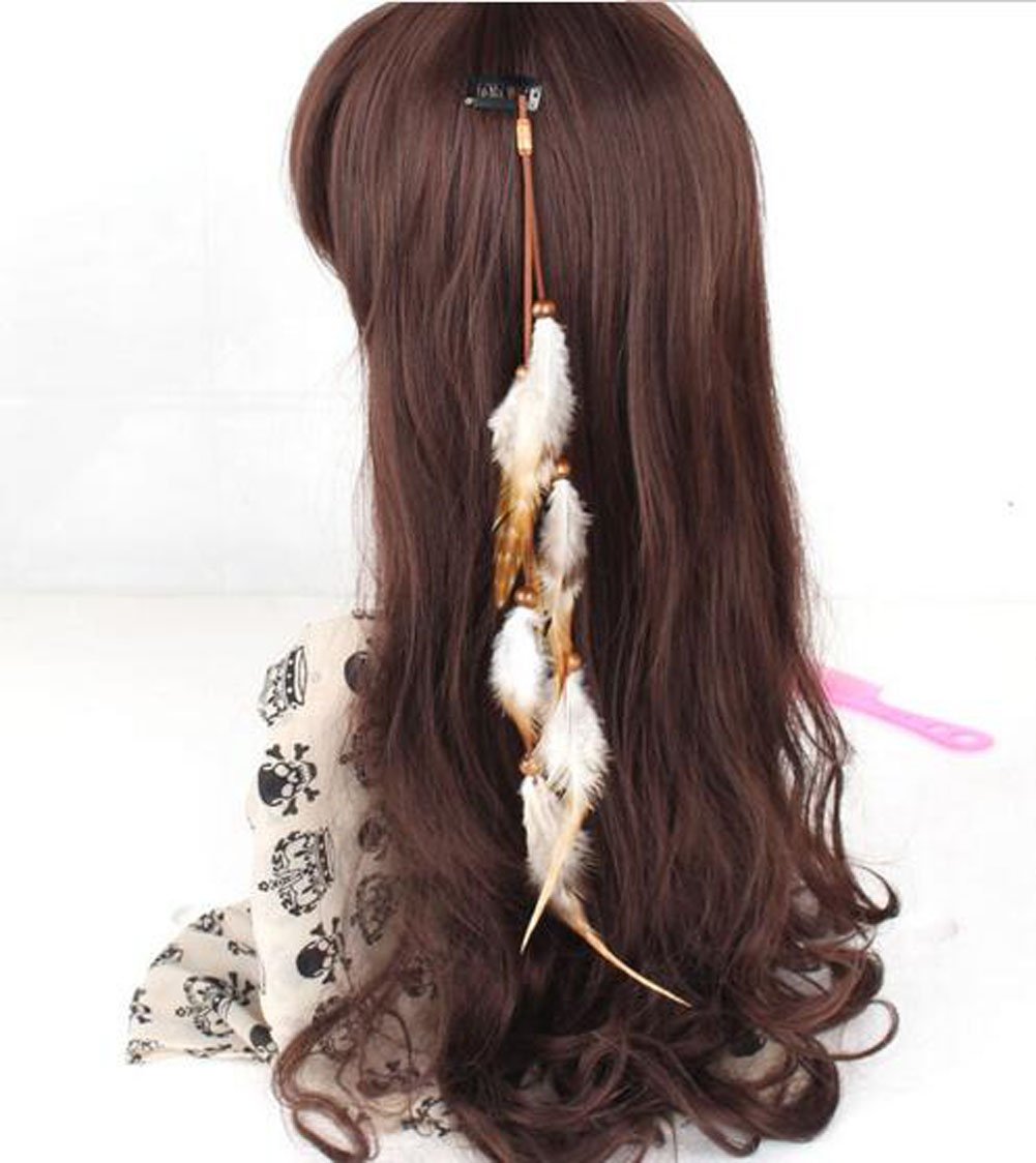 Handmade Boho Hippie Hair Extensions With Feather Clip Comb Hairpin Headdress DIY Accessories for Girls Women Lady