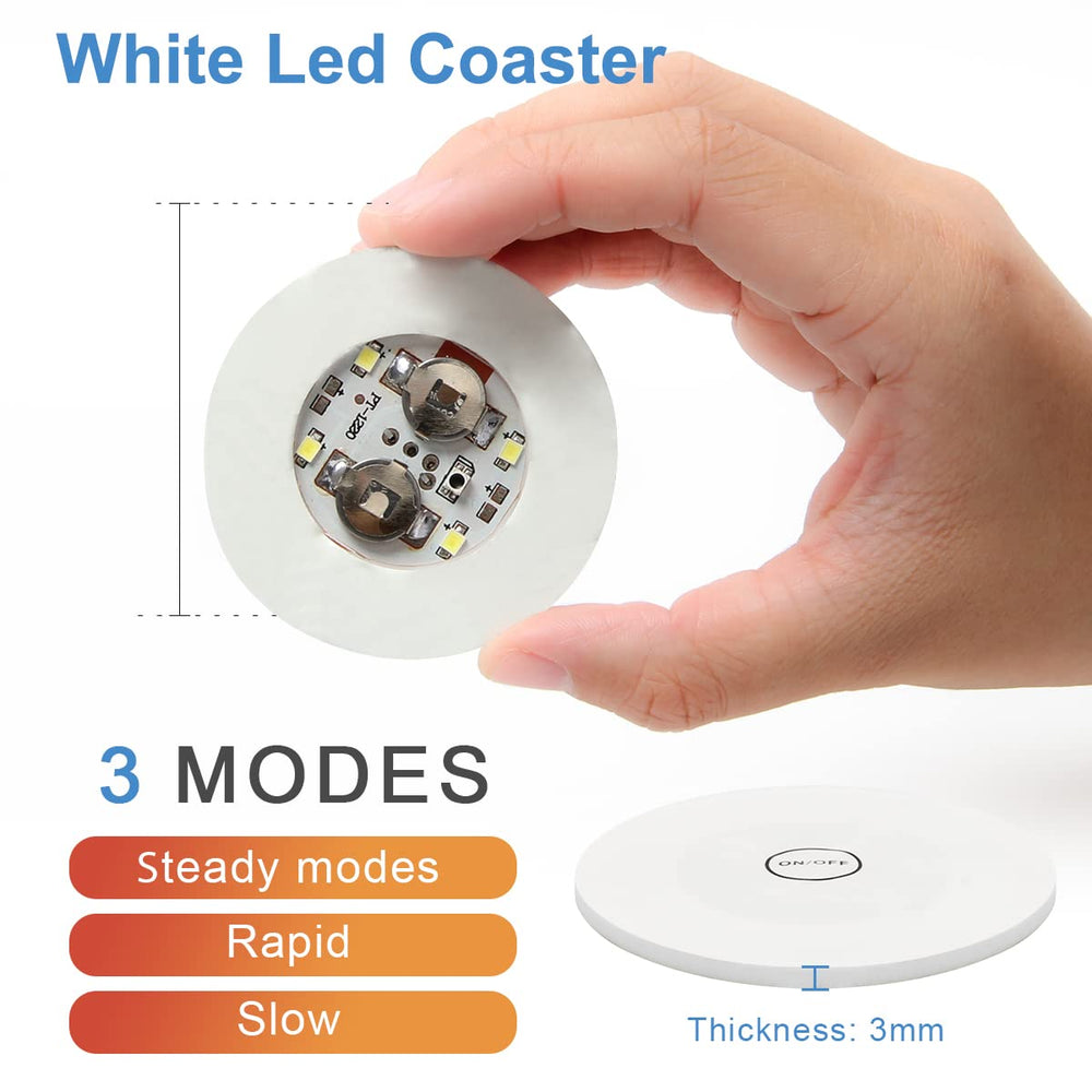 LED Coaster,12 Pcs Led Coasters for Drinks, Led Bar Coaster, Perfect for Party, Wedding, Bar(White)